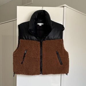 HYFVE Brown Sherpa Vest with Black Faux Leather Yoke
